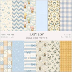 24 Sheets Baby Boy Scrapbook Paper Pad, 6x6 inch Heavyweight 160GSM Single-Sided Cardstock, Smooth Matte Vintage Sweet Nursery Patterned Paper for Card Making Photo Album Collage & DIY Crafts in Saudi Arabia