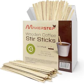 Makerstep 1000 Birch Wood Coffee Stirrers, 7 Inch Coffee Stir Sticks, Eco-friendly, Sturdy Wooden Sticks. Splinter Free, Round End. For Tea, Beverage, and Popsicle. in Saudi Arabia