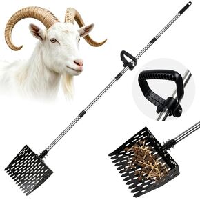 Goat Pooper Scooper, 4 in 1 Goat Stall Sifter Shovel with Handle,Heavy Duty Metal Poop Scooper for Chicken Horse Sheep Duck Cow, Goat Supplies (22 to 69 Inch) in Kuwait
