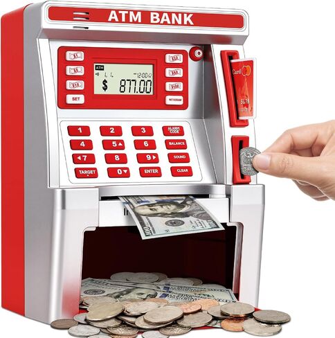 BAODLON Piggy Bank for Kids, ATM Machine Bank for Real Money with Debit Card, Bill Feeder, Coin Recognition, Balance Calculator, Electronic Savings Safe Box, Cool Stuff Toys Gifts for Teen Boys Girls in Kuwait