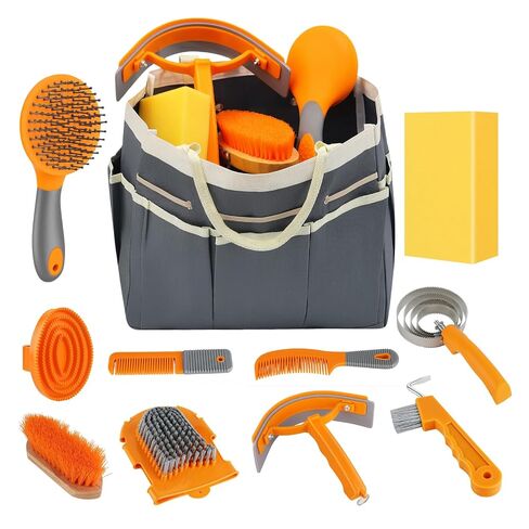 Horse Grooming Kit, 12-Piece Horse Brush Set with Storage Tote, Grey in Saudi Arabia