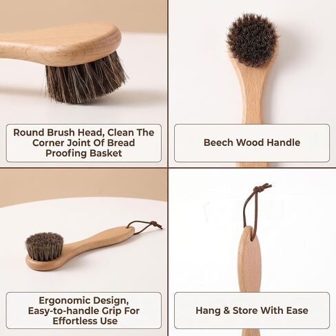 Horse Hair Brush, Wood Sourdough Cleaner Banneton Brush for Proofing Basket in Kuwait