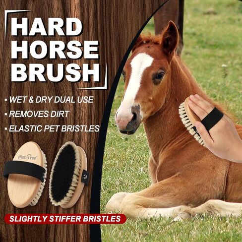 Black White Stiff Dandy Brush Solid Wood Horse Body Brush in Kuwait