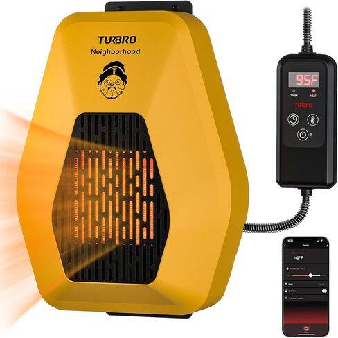 TURBRO Neighborhood WiFi Dog House Heater 800W, Wall Mount, 10ft Anti Bite Cord, Waterproof Control, Overheat Protection, Electric Warmer for Hound Kennel Cat Cage Chicken Coop, UL Test Passed in Kuwait