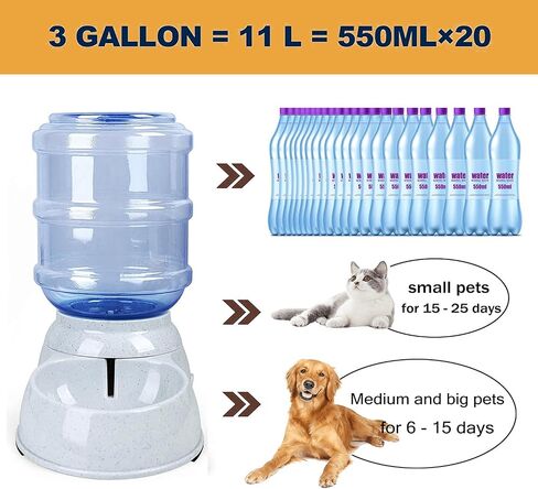 Automatic Dog Water Dispenser, 3 Gallon| 11L Gravity Automatic Pet Water Dispenser Station, Pet Waterer for Dogs and Cats, Large Capacity Water Feeder (3 Gallon Water) in Kuwait
