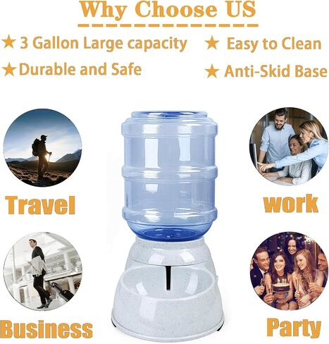 Automatic Dog Water Dispenser, 3 Gallon| 11L Gravity Automatic Pet Water Dispenser Station, Pet Waterer for Dogs and Cats, Large Capacity Water Feeder (3 Gallon Water) in Kuwait