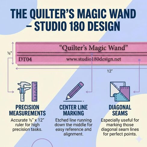 Quilter’s Magic Wand ½" x 12" Precision Ruler – Marking Tool for Tucker Trimmer & Wing Clipper – Studio 180 Designs (DT04) - Hot Pink in Saudi Arabia