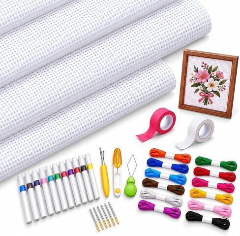 EggSun 18 mesh Needlepoint Canvas Kit for Cross Stitch DIY Projects,6pcs Blank Needlepoint Canvas 12''x18'' with Threads, Markers, Tapes, Needles, Scissor, Threaders and Ripper in Kuwait