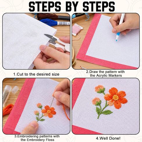 EggSun 18 mesh Needlepoint Canvas Kit for Cross Stitch DIY Projects,6pcs Blank Needlepoint Canvas 12''x18'' with Threads, Markers, Tapes, Needles, Scissor, Threaders and Ripper in Kuwait