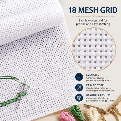 18 Mesh Needlepoint Canvas 4 Pack, 15.7 x 11.8 in Premium White Cotton in Kuwait