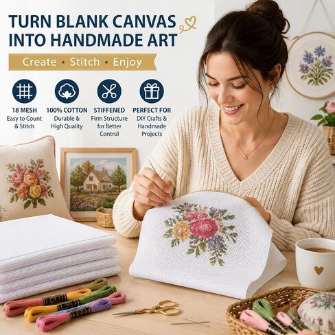 18 Mesh Needlepoint Canvas 4 Pack, 15.7 x 11.8 in Premium White Cotton in Kuwait