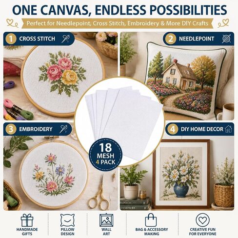 18 Mesh Needlepoint Canvas 4 Pack, 15.7 x 11.8 in Premium White Cotton in Kuwait