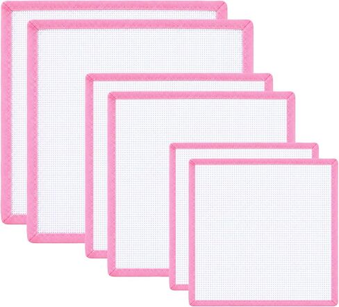 6Pcs 18 Mesh Needlepoint Canvas Blank Cotton Cross Fabric with Pink Border in Kuwait