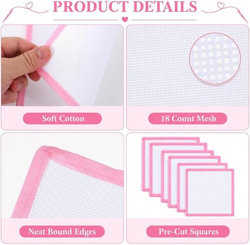 6Pcs 18 Mesh Needlepoint Canvas Blank Cotton Cross Fabric with Pink Border in Kuwait