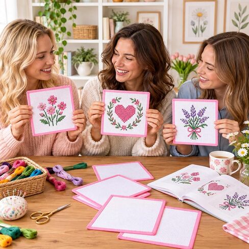 6Pcs 18 Mesh Needlepoint Canvas Blank Cotton Cross Fabric with Pink Border in Kuwait