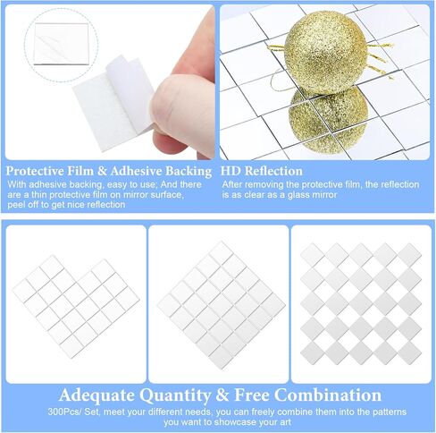 300Pcs Mini Square Craft Mirrors Mosaic Tiles Self-Adhesive, 1 inch in Kuwait