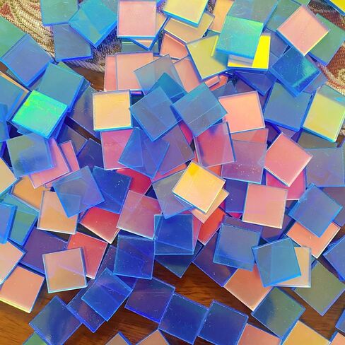 100-Pack Double-Sided Mini Rainbow Holographic Acrylic Sheet Squares - 1.18"x1.18" x 1/8" Thin Plexiglass Sheet Tiles for DIY Crafts, Art Deco, Light & Shadow Artwork, Resin in Saudi Arabia