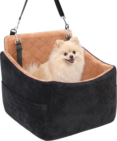 XWZO Dog Dog Booster Seat Under 35lbs Car Seats for Small Medium Dogs with Detachable Washable Cover and Cushion Memory Foam Pet Car Seat with Safety Belt and Pockets (Black-Gray, Medium) in Kuwait