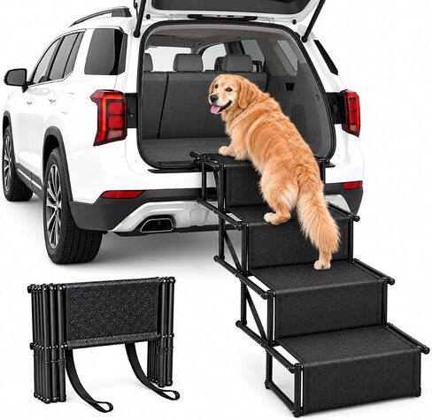 Race&Herd 4-Step Folding Dog Stairs for Car, SUV & Truck (Onyx) in Saudi Arabia