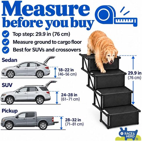 Race&Herd 4-Step Folding Dog Stairs for Car, SUV & Truck (Onyx) in Saudi Arabia