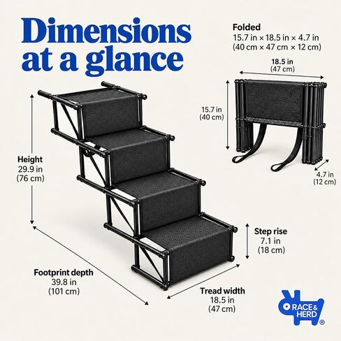Race&Herd 4-Step Folding Dog Stairs for Car, SUV & Truck (Onyx) in Saudi Arabia