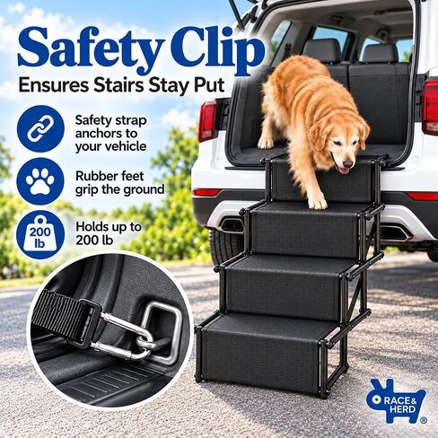 Race&Herd 4-Step Folding Dog Stairs for Car, SUV & Truck (Onyx) in Saudi Arabia