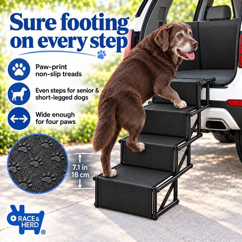 Race&Herd 4-Step Folding Dog Stairs for Car, SUV & Truck (Onyx) in Saudi Arabia