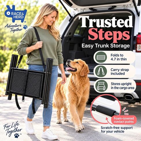 Race&Herd 4-Step Folding Dog Stairs for Car, SUV & Truck (Onyx) in Saudi Arabia