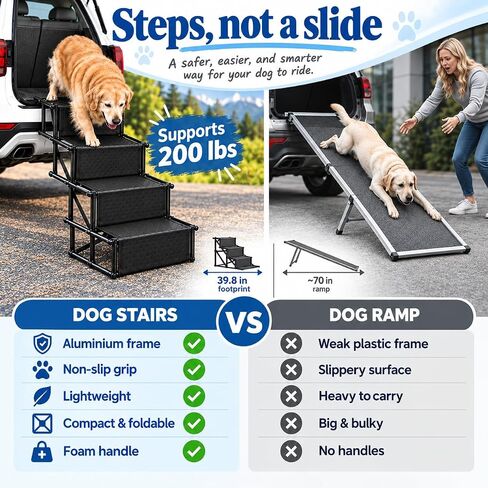 Race&Herd 4-Step Folding Dog Stairs for Car, SUV & Truck (Onyx) in Saudi Arabia