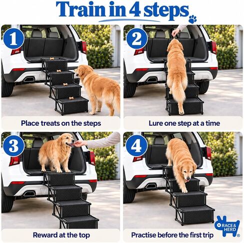 Race&Herd 4-Step Folding Dog Stairs for Car, SUV & Truck (Onyx) in Saudi Arabia
