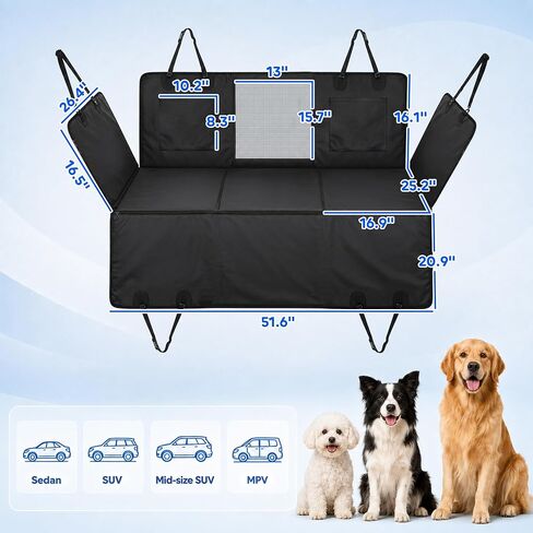 PawHut Dog Car Seat Cover for Back Seat, Waterproof Dog Hammock, 58"L Black in Kuwait
