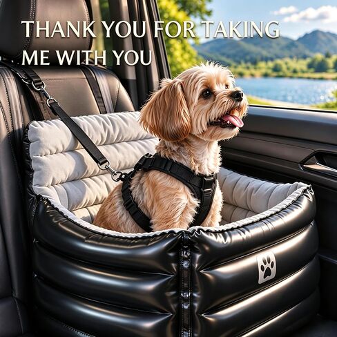 Small Dog Car Seat, Inflatable Dog Travel Bed with Safety Harness & Seat Belt Attachment, Waterproof PVC Exterior, Portable Puppy Booster Seat for Car Travel, Dogs Up to 25 lbs in Saudi Arabia