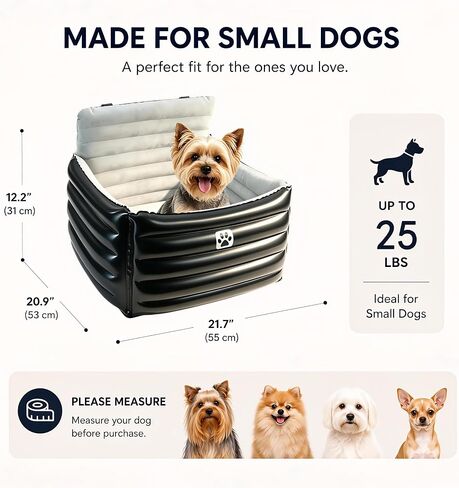 Small Dog Car Seat, Inflatable Dog Travel Bed with Safety Harness & Seat Belt Attachment, Waterproof PVC Exterior, Portable Puppy Booster Seat for Car Travel, Dogs Up to 25 lbs in Saudi Arabia