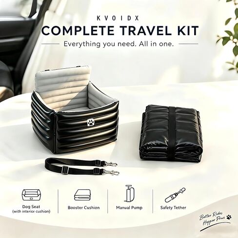 Small Dog Car Seat, Inflatable Dog Travel Bed with Safety Harness & Seat Belt Attachment, Waterproof PVC Exterior, Portable Puppy Booster Seat for Car Travel, Dogs Up to 25 lbs in Saudi Arabia