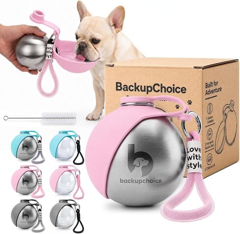 Portable Dog Water Bottle with Silicone Bowl, Travel Water Dispenser for Small Dogs, Walking and Hiking, Light Pink in Kuwait