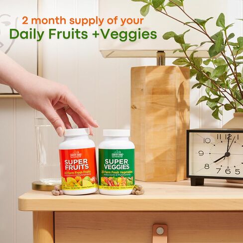 Country Farms Fruits and Vegetables Supplement, 180 Fruit and 180 Veggie Capsules, Greens and Reds Packed with Superfoods, Powerful Antioxidants, 60 Servings in Saudi Arabia