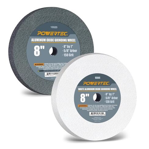 POWERTEC 15516-P2 Aluminum Oxide Grinding Wheel, 8" x 1" with 5/8" Arbor, 36 Grit, 2 PK in Kuwait