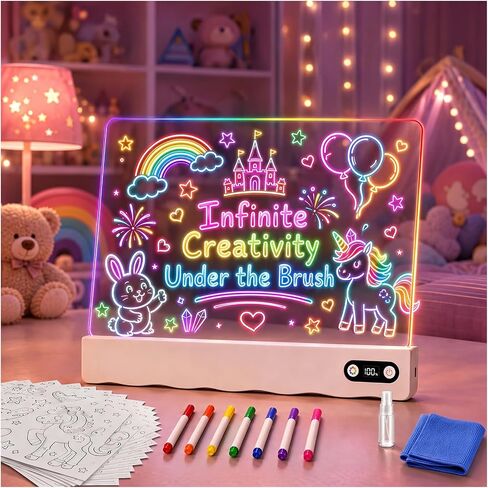 16 Inch Rechargeable LED Drawing Board with 13 Light Effects, Glow Doodle Acrylic Note Pad with Dry Erase Markers and Stand for Home,Toy Gifts for Kids for Easter Birthday Christmas Gift Ideas in Saudi Arabia