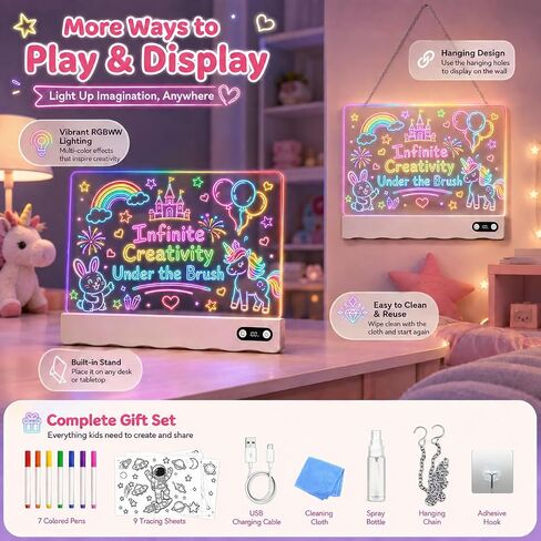 16 Inch Rechargeable LED Drawing Board with 13 Light Effects, Glow Doodle Acrylic Note Pad with Dry Erase Markers and Stand for Home,Toy Gifts for Kids for Easter Birthday Christmas Gift Ideas in Saudi Arabia