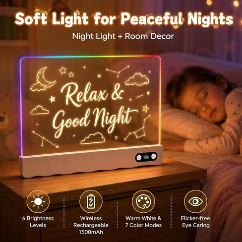 16 Inch Rechargeable LED Drawing Board with 13 Light Effects, Glow Doodle Acrylic Note Pad with Dry Erase Markers and Stand for Home,Toy Gifts for Kids for Easter Birthday Christmas Gift Ideas in Saudi Arabia