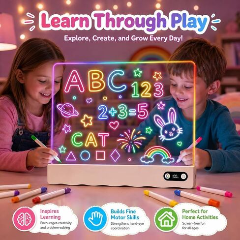 16 Inch Rechargeable LED Drawing Board with 13 Light Effects, Glow Doodle Acrylic Note Pad with Dry Erase Markers and Stand for Home,Toy Gifts for Kids for Easter Birthday Christmas Gift Ideas in Saudi Arabia