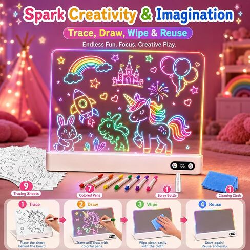 16 Inch Rechargeable LED Drawing Board with 13 Light Effects, Glow Doodle Acrylic Note Pad with Dry Erase Markers and Stand for Home,Toy Gifts for Kids for Easter Birthday Christmas Gift Ideas in Saudi Arabia