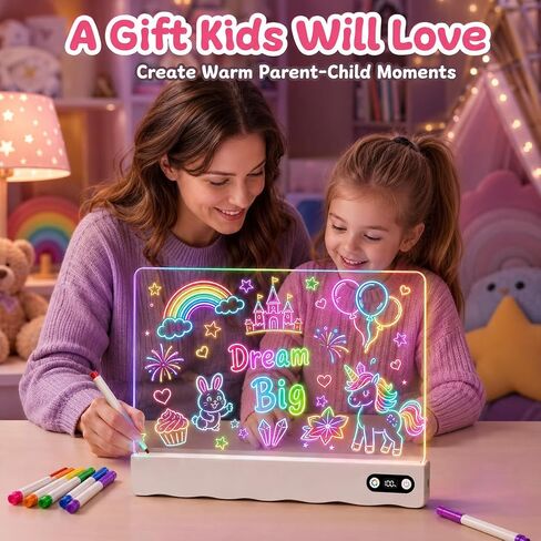 16 Inch Rechargeable LED Drawing Board with 13 Light Effects, Glow Doodle Acrylic Note Pad with Dry Erase Markers and Stand for Home,Toy Gifts for Kids for Easter Birthday Christmas Gift Ideas in Saudi Arabia