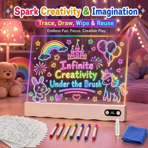 16 Inch Rechargeable LED Drawing Board with 13 Light Effects, Glow Doodle Acrylic Note Pad with Dry Erase Markers and Stand for Home,Toy Gifts for Kids for Easter Birthday Christmas Gift Ideas in Saudi Arabia