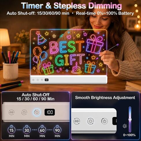 17" LED Drawing Board with 16Modes&Sound-Activated&Timer, RGB Light Up Note Board with Stepless Dimming, Rechargeable Acrylic Message Board for Bedroom Decor,Office Memo,Gifts for Girls Boys Ages 3-12 in Kuwait
