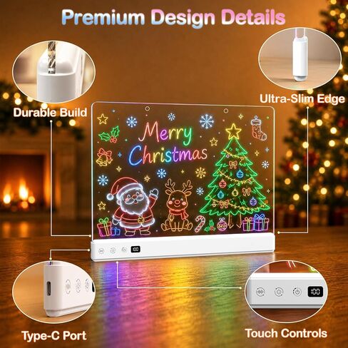 17" LED Drawing Board with 16Modes&Sound-Activated&Timer, RGB Light Up Note Board with Stepless Dimming, Rechargeable Acrylic Message Board for Bedroom Decor,Office Memo,Gifts for Girls Boys Ages 3-12 in Kuwait