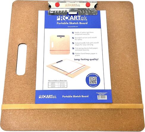 Proartek Drafting PK00026 Model SB1516 SB Series 15" x 16" Artist Sketch Board, Brown; 4mm Tempered Masonite; Constructed with a Cutout Handle; Smooth Edges; Firm Spring Clips; Rubber Band Included in Kuwait