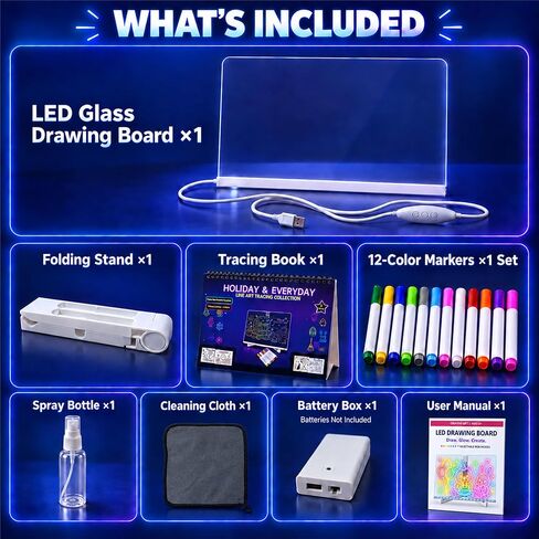 Led Drawing Board, 14" LED Glass Board for Kids with 12 Color Markers in Saudi Arabia