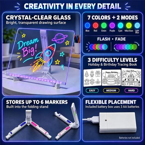 Led Drawing Board, 14" LED Glass Board for Kids with 12 Color Markers in Saudi Arabia