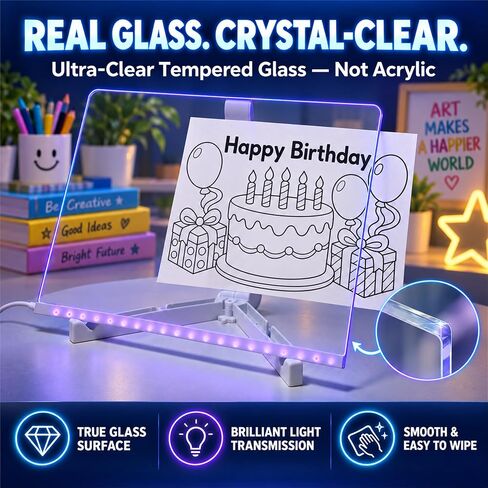 Led Drawing Board, 14" LED Glass Board for Kids with 12 Color Markers in Saudi Arabia